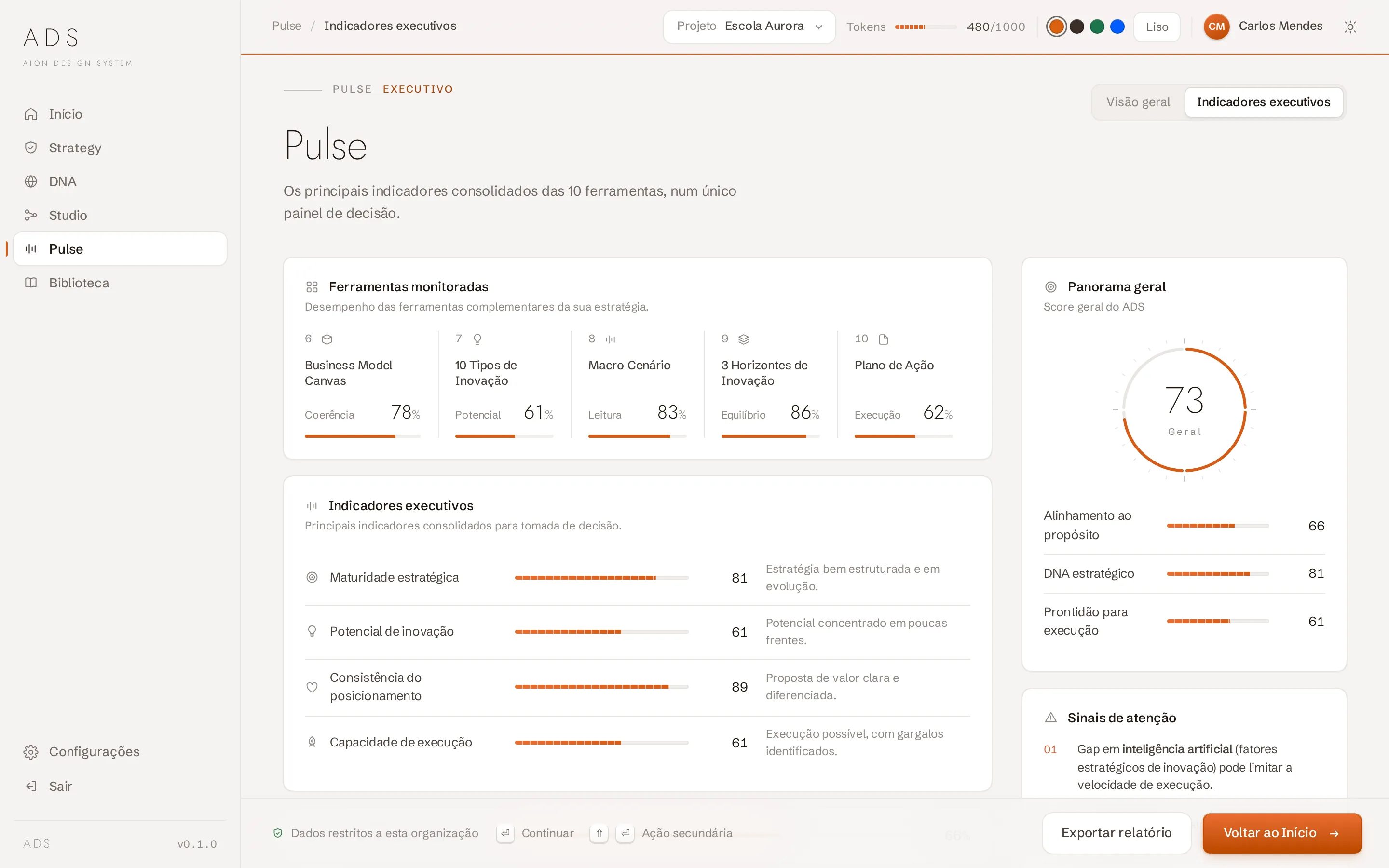ADS Pulse: indicadores executivos e sinais de atenção.